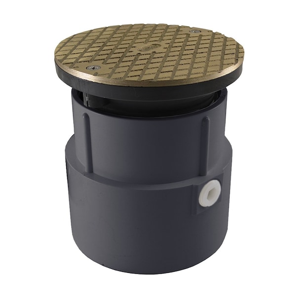Jones Stephens 4in. PVC Over Pipe Fit Base Cleanout with 3-1/2in. Plastic Spud and 6in. Nickel Bronze Cover C60020 - main